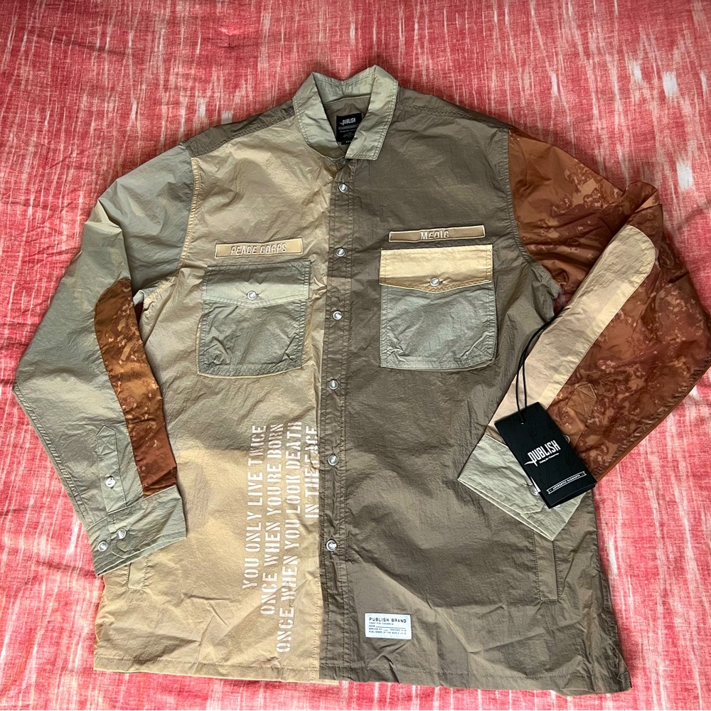 NWT PUBLISH BRAND Multicolor Brown Graphic Long Sleeve Shirt sz L